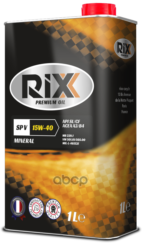 RIXX RX0001SPV Масло моторное минеральное RIXX SP V 15W-40 API SL/CF ACEA A3/B4 1 л