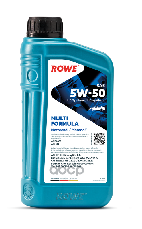 Моторное масло ROWE синтетическое Hightec 5w50 Multi Formula C3,Api Snapi Cf