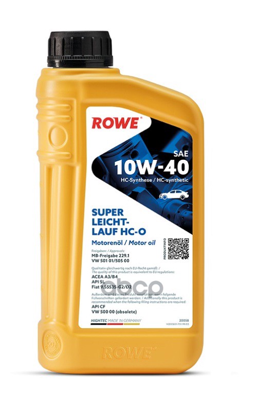 ROWE Масло Rowe 10/40 Hightec Mb 229.1/229.3, Vw 501 01/505 00, A3/B4,Sn Super Leichtlauf