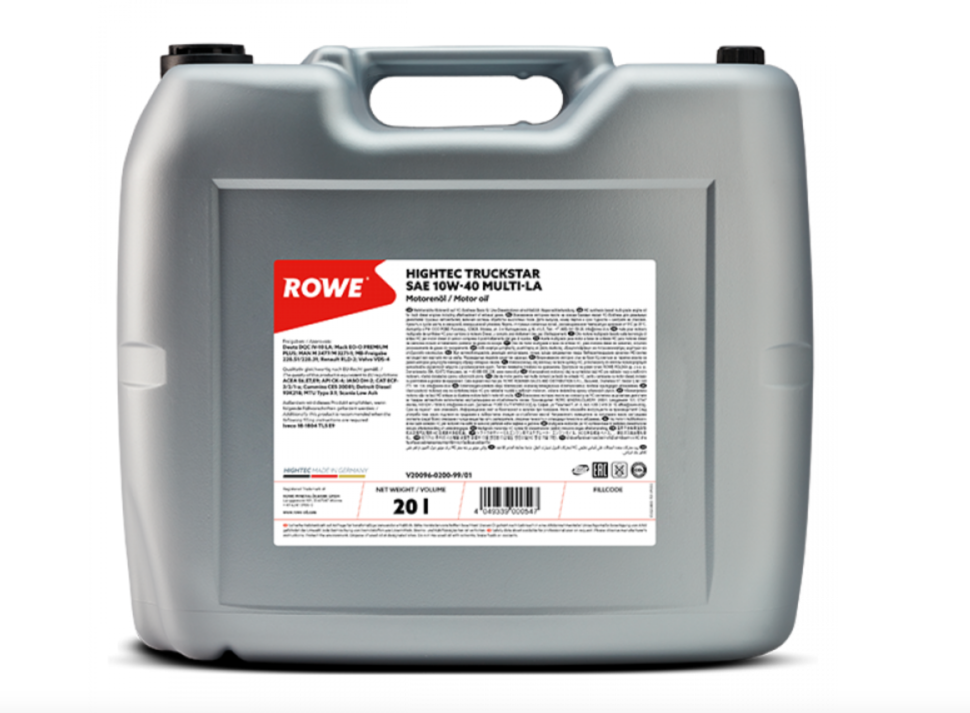 ROWE Масло дизельное HIGHTEC TRUCKSTAR E6/E7/E9/CK-4 10W40 MULTI-LA синт.20л/17.2кг ROWE