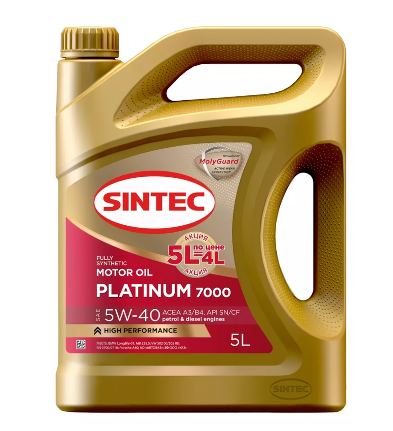 Моторное масло SINTEC Platinum 7000 5W40 A3/B4 SN/CF 5л