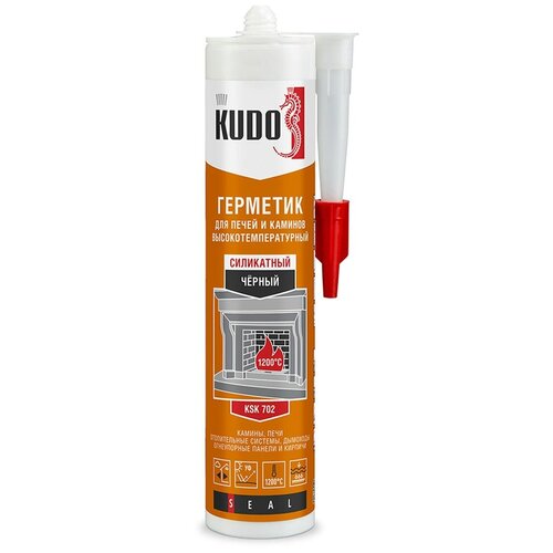 Герметик KUDO "KSK 702", силикатный, для печей и каминов, высокотемпературный, черный, туба, 280 мл