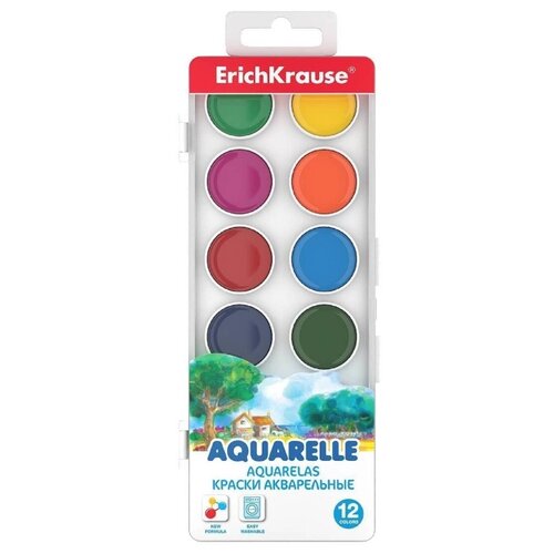 Краски акварельные 12 цветов ErichKrause Pastel, в пластиковой коробке, европодвес, без кисти
