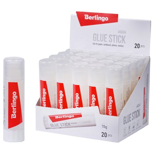 Клей-карандаш Berlingo "Aqua", 15г, прозрачный, упаковка 20 шт.