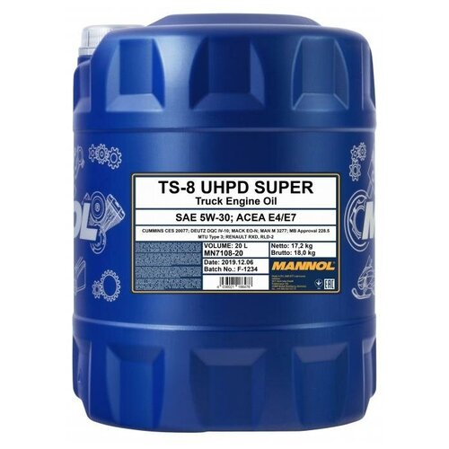 Синтетическое моторное масло Mannol TS-8 UHPD Super 5W-30, 20 л