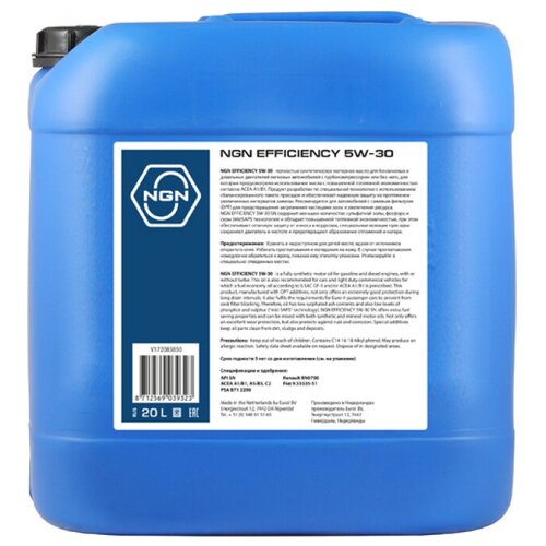 Синтетическое моторное масло NGN Efficiency 5W-30, 4 л