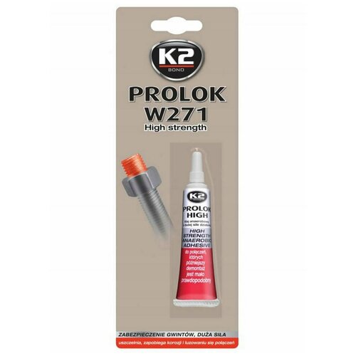 K2 B151 Фиксатор резьбы Prolok high, защищает резьбовое соединение от расшатывания и коррозии, красный, 6 мл 1шт