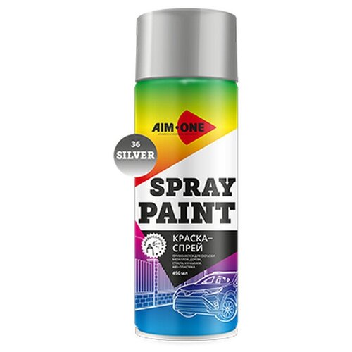 Краска-Спрей Серебряная Aim-One Spray Paint Silver, Sp-S36, Аэрозоль, 450 Мл AIM-ONE арт. SP-S36