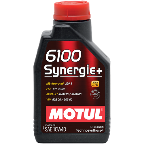 Масло моторное Motul 6100 Synergie+ 10W-40 SN/CF A3/B4 синтетическое 1 л (10W40 6100 Synergie+ 1л А3/В4 синтетика, 108646)