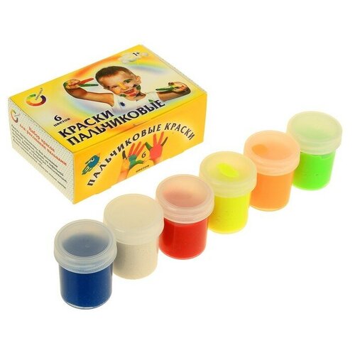 Краски пальчиковые, набор 6 цветов x 40 мл, экспоприбор, для детей от 1 года
