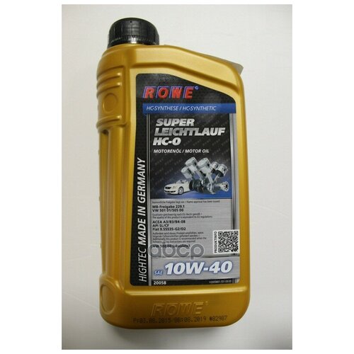 Масло моторное 10W-40 ROWE 1л НС-синтетика HIGHTEC SUPER LEICHTLAUF HC-O A3/B4