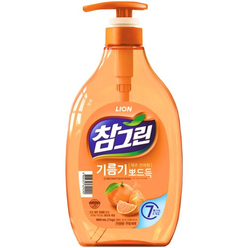 LION Средство для мытья посуды, овощей и фруктов "CHAMGREEN" Мандарин, флакон-дозатор, 965 мл