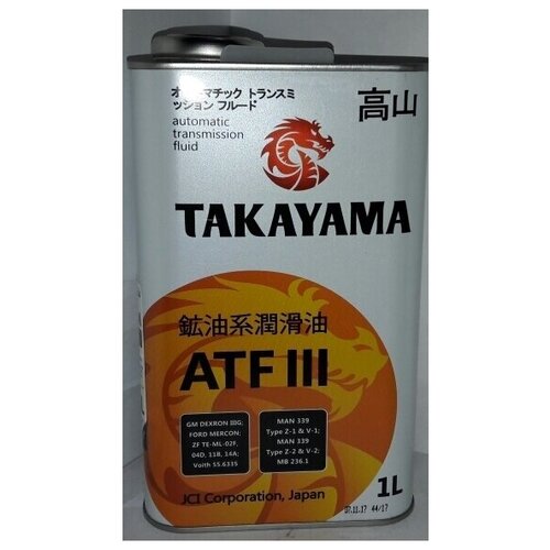Масло Takayama ATF III Dexron 1 л пластик JCA CORPORATION TAKAYAMA 605526 | цена за 1 шт | минимальный заказ 1