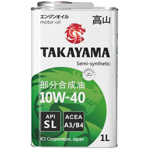 Моторное масло TAKAYAMA SAE 10W-40, API SL, ACEA A3/B4 Полусинтетическое 1 л