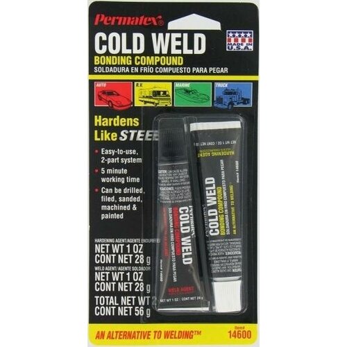 14600 PERMATEX Холодная сварка двухкомп. состав Cold Weld для металлов, заменяет сварку/пайку, отверждается в течении 15 мин., после этого стык можно сверлить, шлифовать, 2*28 гр