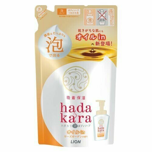 LION Бархатное экстра-увлажняющее мыло-пенка для тела с ароматом розового сада Hadakara 420 мл