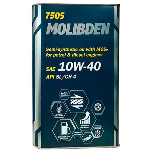 Масло моторное Mannol Molibden Benzin SL/CF, 10W-40, 1 л, банка