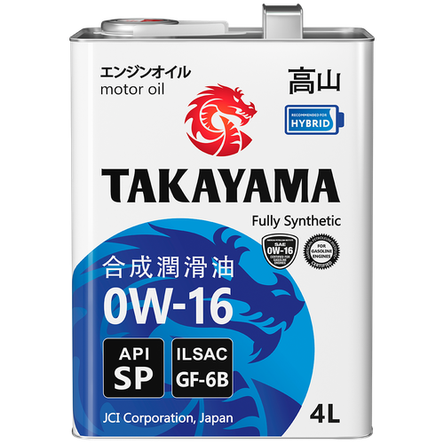 Моторное масло TAKAYAMA SAE SAE 0W-16, ILSAC GF-6B, API SP Синтетическое 4 л
