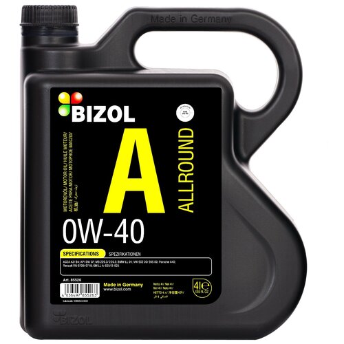 Синт. мот.масло BIZOL 85526 Allround 0W-40 SN A3/B4 (4л)