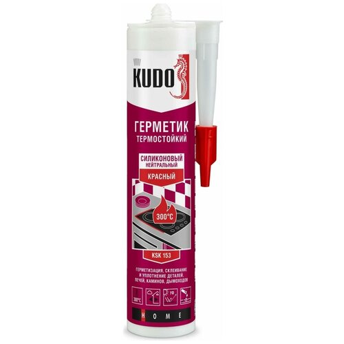 KUDO Герметик силиконовый нейтральный высокотемпературный, красный, 280 мл KSK-153