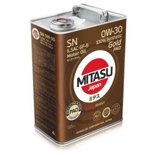 MITASU 0W30 4L масло моторное GOLD PAO SN\ API SN ILSAC GF-5 для бенз. ДВС, 100% Synthetic MITASU MJ-103-4