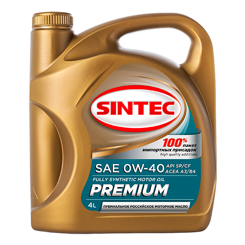 Моторное масло Sintec PREMIUM SAE 0W40 API SP/CF ACEA A3/B4 4L. 322778