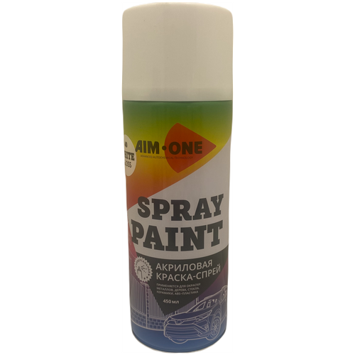 AIM-ONE Краска-спрей белая глянцевая 450мл (аэрозоль). Spray paint white gloss SP-GB40