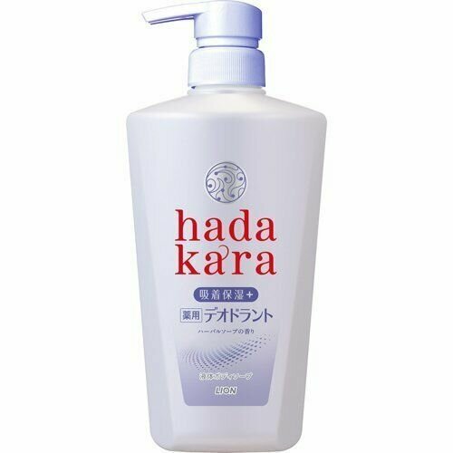 LION Увлажняющее жидкое мыло для тела с прохладным травяным ароматом Hadakara дезодорирующее, для всех типов кожи 500 мл флакон