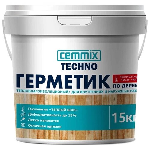 Герметик акриловый тепловлагоизоляционный для теплого шва по дереву Cemmix (15кг) сосна