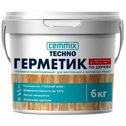 Герметик для дерева Cemmix Теплый шов Акриловый Белый, 6 кг
