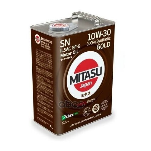 Mitasu Mitasu 10w30 4l Масло Моторное Gold Sn Api Sn Ilsac Gf-5, Dexos 1 100% Синт.