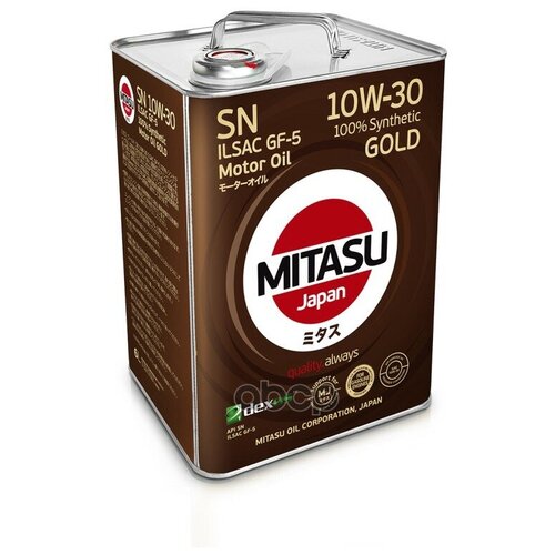 Mitasu Mitasu 10w30 6l Масло Моторное Gold Sn Api Sn Ilsac Gf-5, Dexos 1 100% Синт.