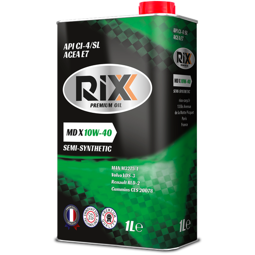 RIXX Масло Моторное Полусинтетическое Rixx Md X 10w-40 1 Л. Api Ci-4/Sl, Acea E7