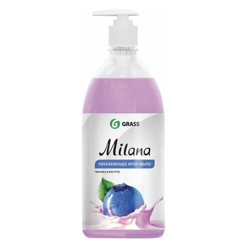 Мыло-крем жидкое 1 л GRASS MILANA "Черника в йогурте", комплект 5 шт., дозатор, 126301