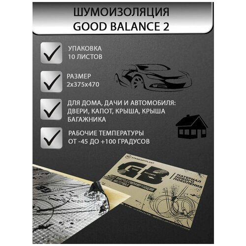 Шумоизоляция для авто Good Balance 2 Вибропласт 20 2х375х470мм (вибропоглощающий материал)