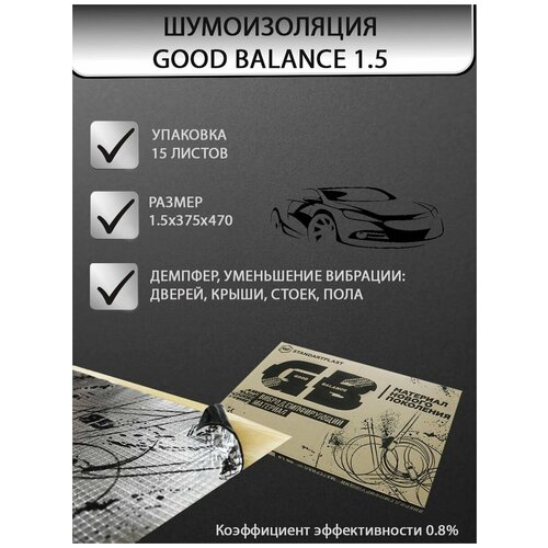 Шумоизоляция для авто Good Balance 1,5 Вибропласт 15 1,5х375х470мм (вибропоглощающий материал)