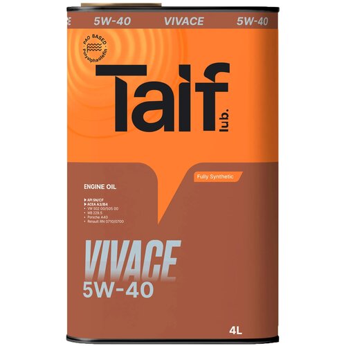 Моторное масло TAIF VIVACE 5W-40 Синтетическое, ПАО, A3/B4, SN/CF, 4 л