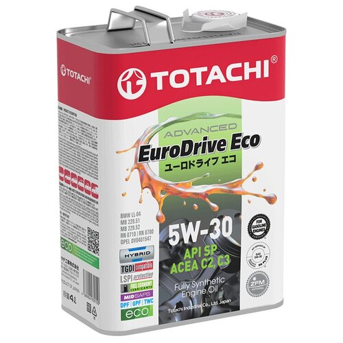 Моторное масло Totachi EURODRIVE ECO Fully Synthetic 5W-30 API SP, ACEA C2/C3, ILSAC GF-6A 4л E6604