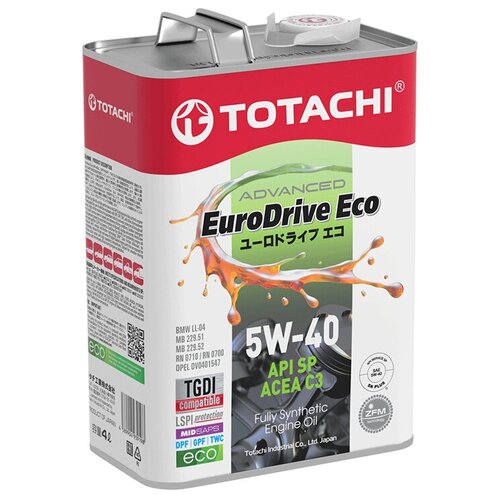 Моторное масло Totachi EURODRIVE ECO Fully Synthetic 5W-40 API SP, ACEA C3 4л E6704