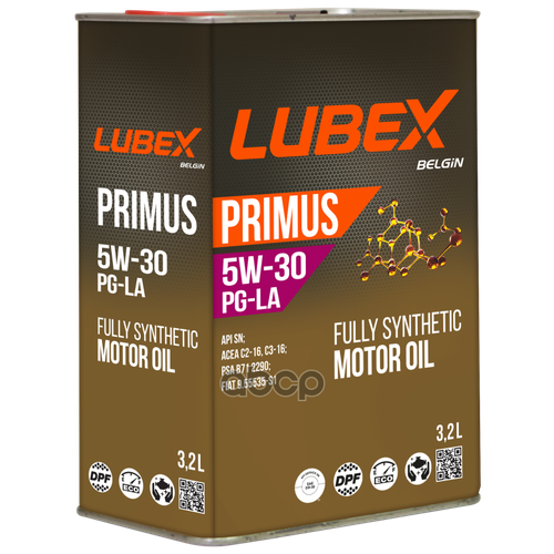 L034-1327-0632 lubex синт. мот.масло primus pg-la 5w-30 sn c2c3 (3,2л), LUBEX L03413270632 (1 шт.)