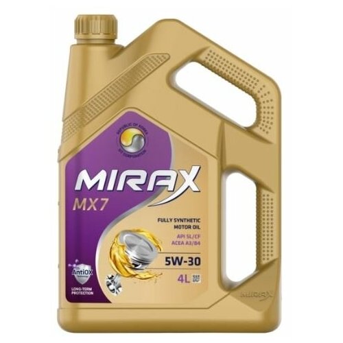 Моторное масло MIRAX MX7 SAE 5W-30 API SL/CF, ACEA A3/B4 синтетическое 4л