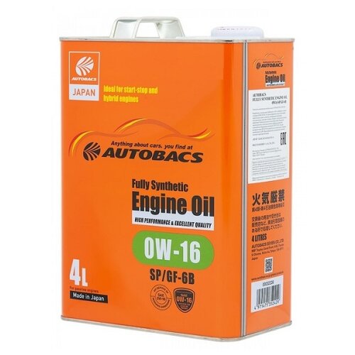 Синтетическое моторное масло Autobacs Fully Synthetic 0W-16 SP/GF-6B, 4 л, 4 кг, 1 шт