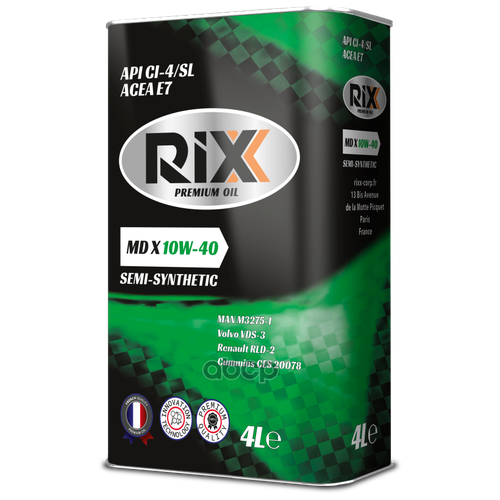 RIXX Масло Моторное Полусинтетическое Rixx Md X 10w-40 4 Л. Api Ci-4/Sl, Acea E7