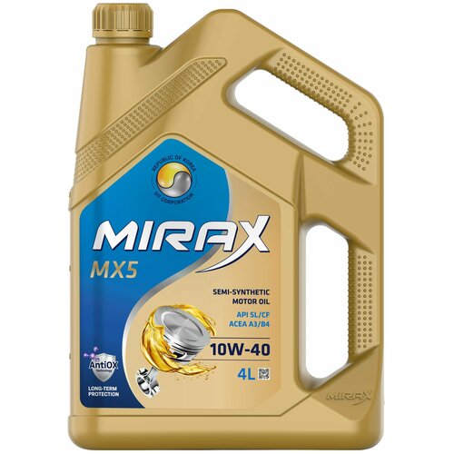 Моторное масло MIRAX MX5 SAE 10W-40, API SL/CF, ACEA A3/B4 Полусинтетическое 4 л