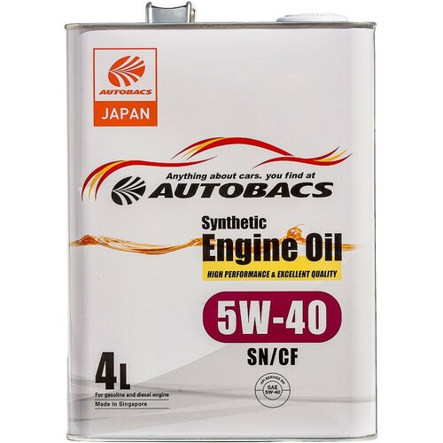 Autobacs 5W40 A00032432 ENGINE OIL SYNTHETIC API SP/CF 4л (Сингапур)