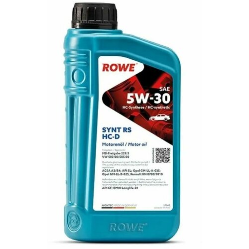 Масло Rowe 5/30 Hightec Synt RS HC-D A3/B4,API SL, MB-229.5, VW 502 00/505 00 1 л ROWE 20060-0010-99 | цена за 1 шт | минимальный заказ 1
