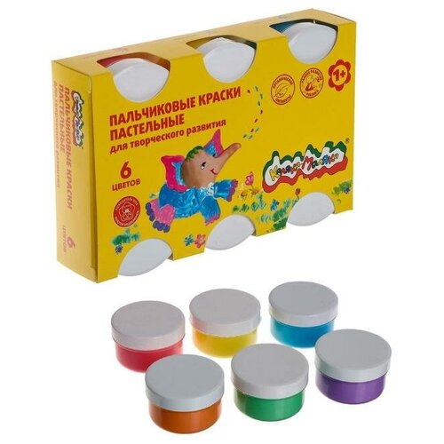 Краски пальчиковые пастельные, набор 6 цветов х 60 мл, "Каляка-Маляка", для малышей