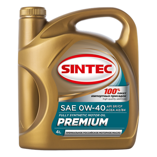 Моторное масло Sintec Premium SP/CF A3/B4 0W40 синтетическое 4л