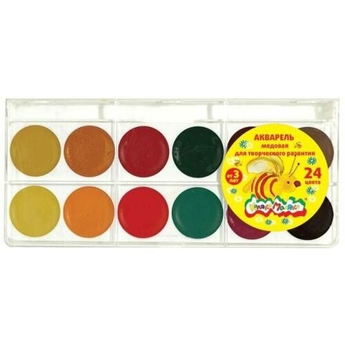 Краски акварельные медовые 24 цвета Каляка-Маляка, без кисти, пластиковая упаковка, 12 уп.