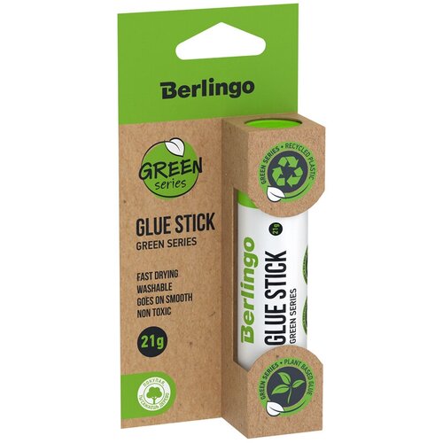 Клей-карандаш Berlingo Green Series, 21г, растительные компоненты (крахмал), блистер (FPp_21200_b), 12шт.